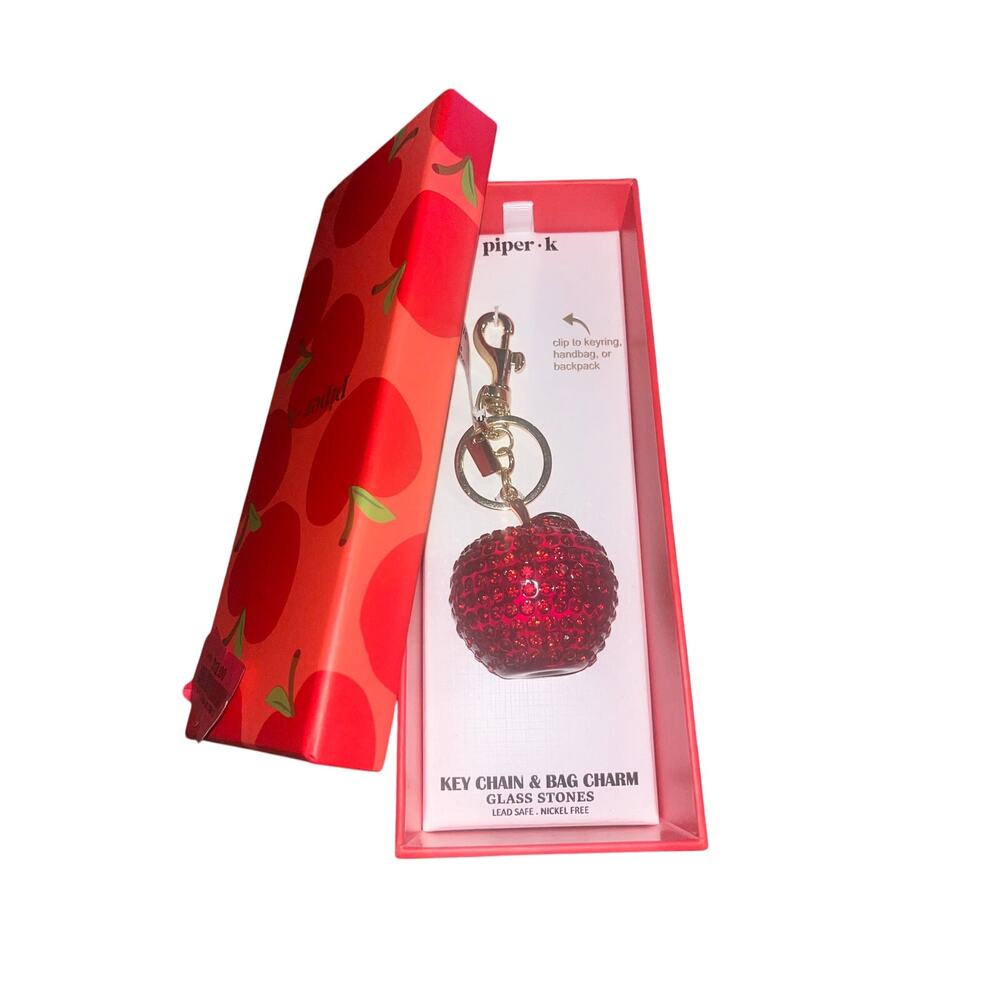 Piper K Apple Glass Stone Bag Charm and Key Chain - Picture 3 of 3